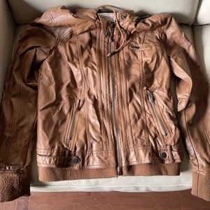 Garage brown pleather hooded jacket size m